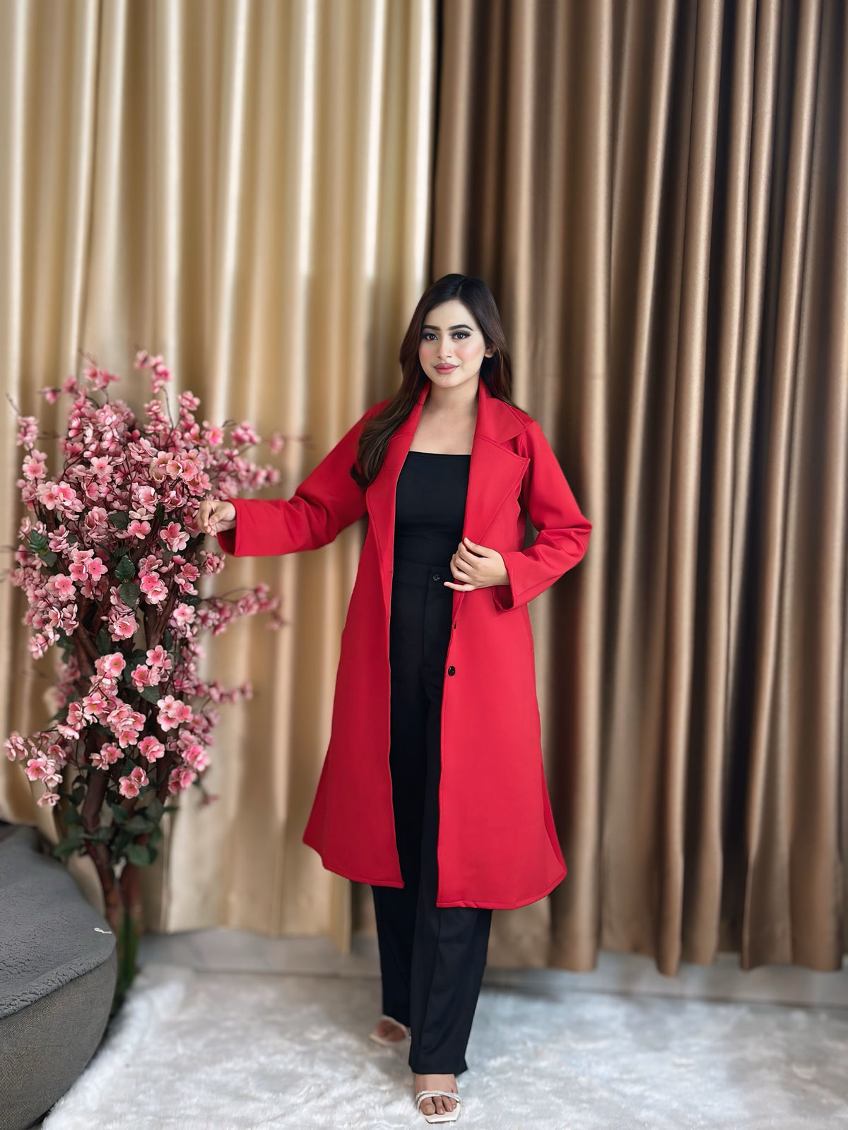 Rust Longline Coat Red
